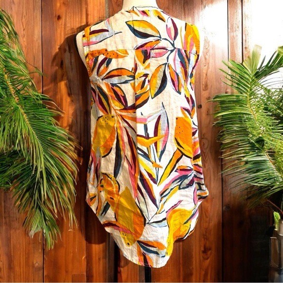 C&C CALIFORNIA 100% Linen Tropical Lemon Print Sleeveless Tunic Top - Medium - Picture 3 of 11
